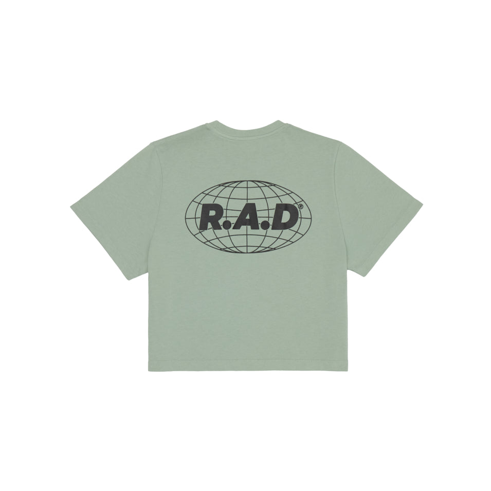 GLOBE CROP TEE JADE at R.A.D® - Performance Crop Tee . CROPGLOBE_JADEITE_2