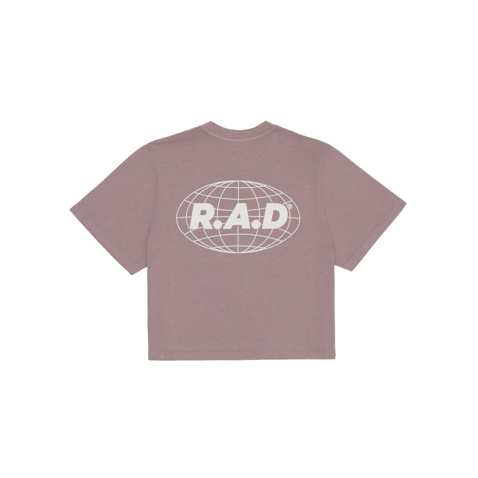 GLOBE CROP TEE DUSK at R.A.D® - Performance Crop Tee . CROPGLOBE_PURPLEDOVE_2