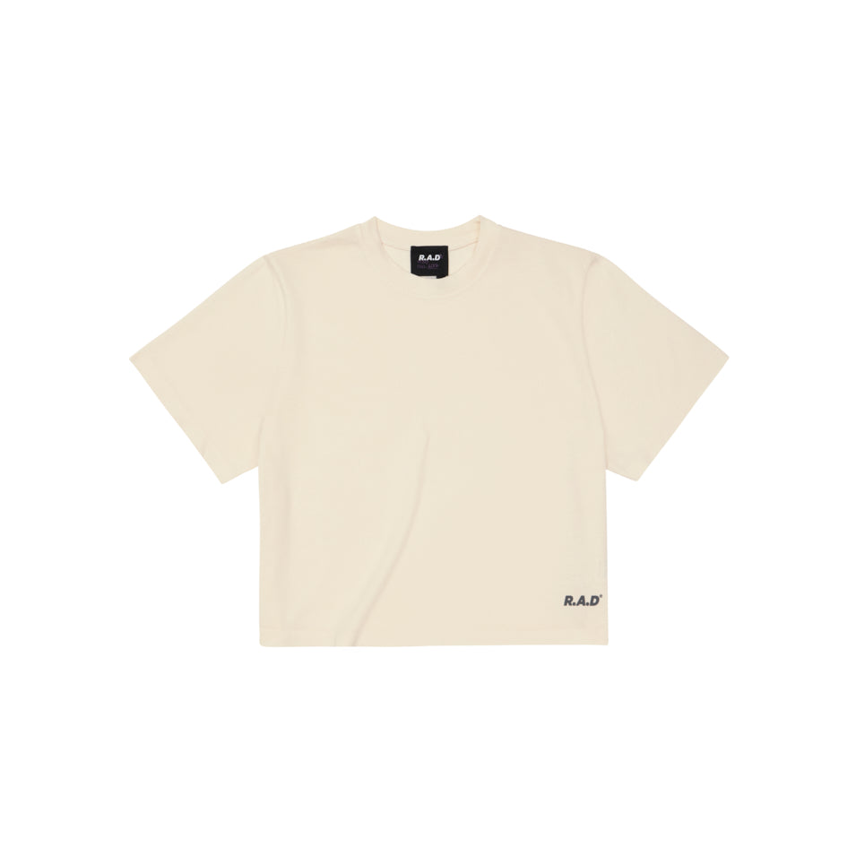LOGO CROP TEE OFF WHITE at R.A.D® - Performance Crop Tee . CROPPRINTED_CROPTEE_TOFU_1 — View 1