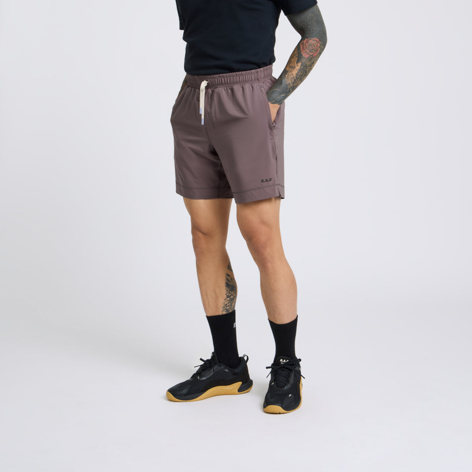 SUPEWEAVE™ TRAINING SHORT 7” DEEP TAUPE at R.A.D® - Performance Shorts . TRAININGSHORTS7INCH_SPARROW_1 — View 1