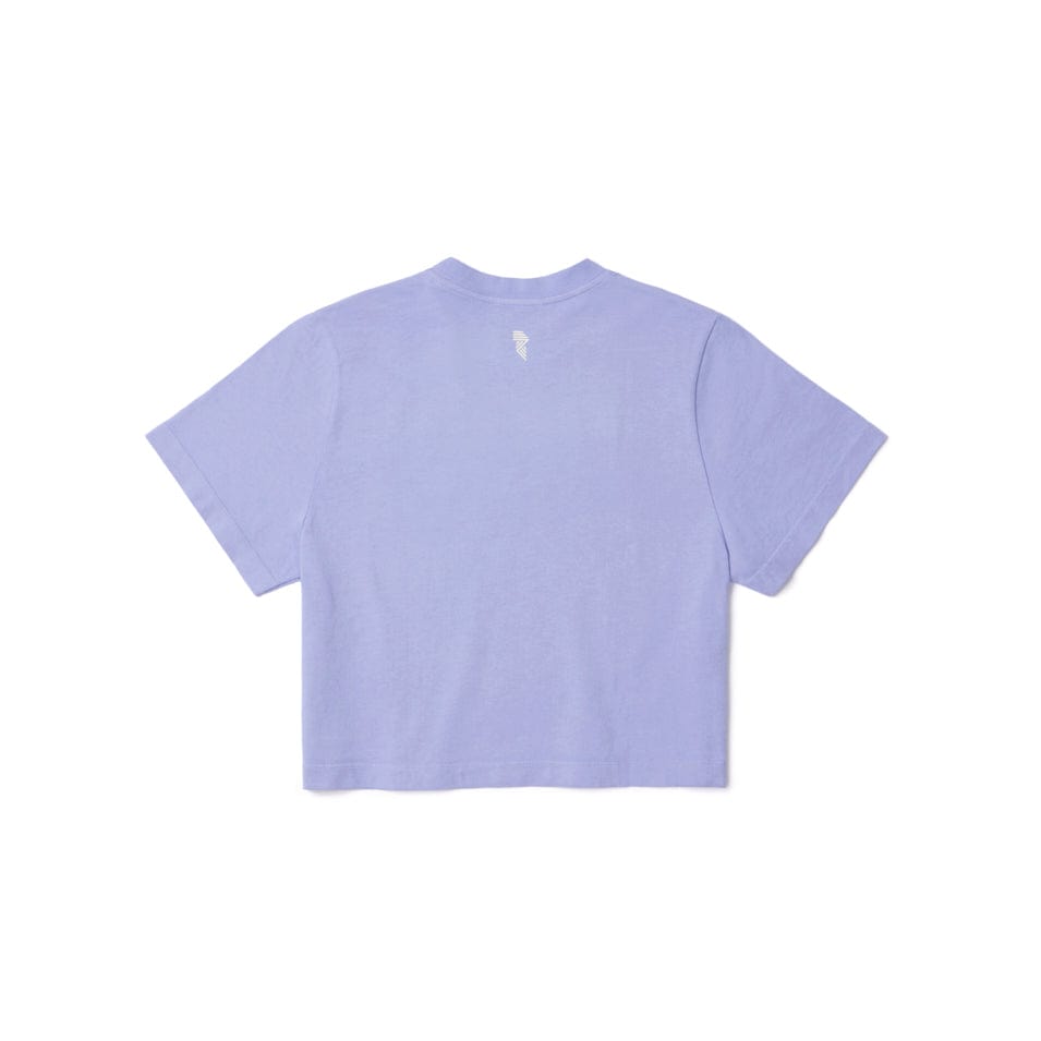 Lavender short-sleeved t-shirt.