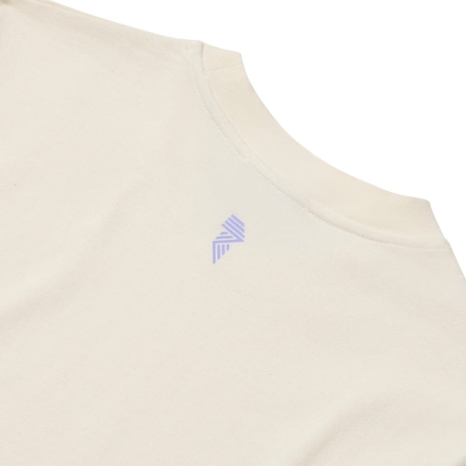 Beige crop tee with lavender logo from CROP TEE OFF WHITE collection