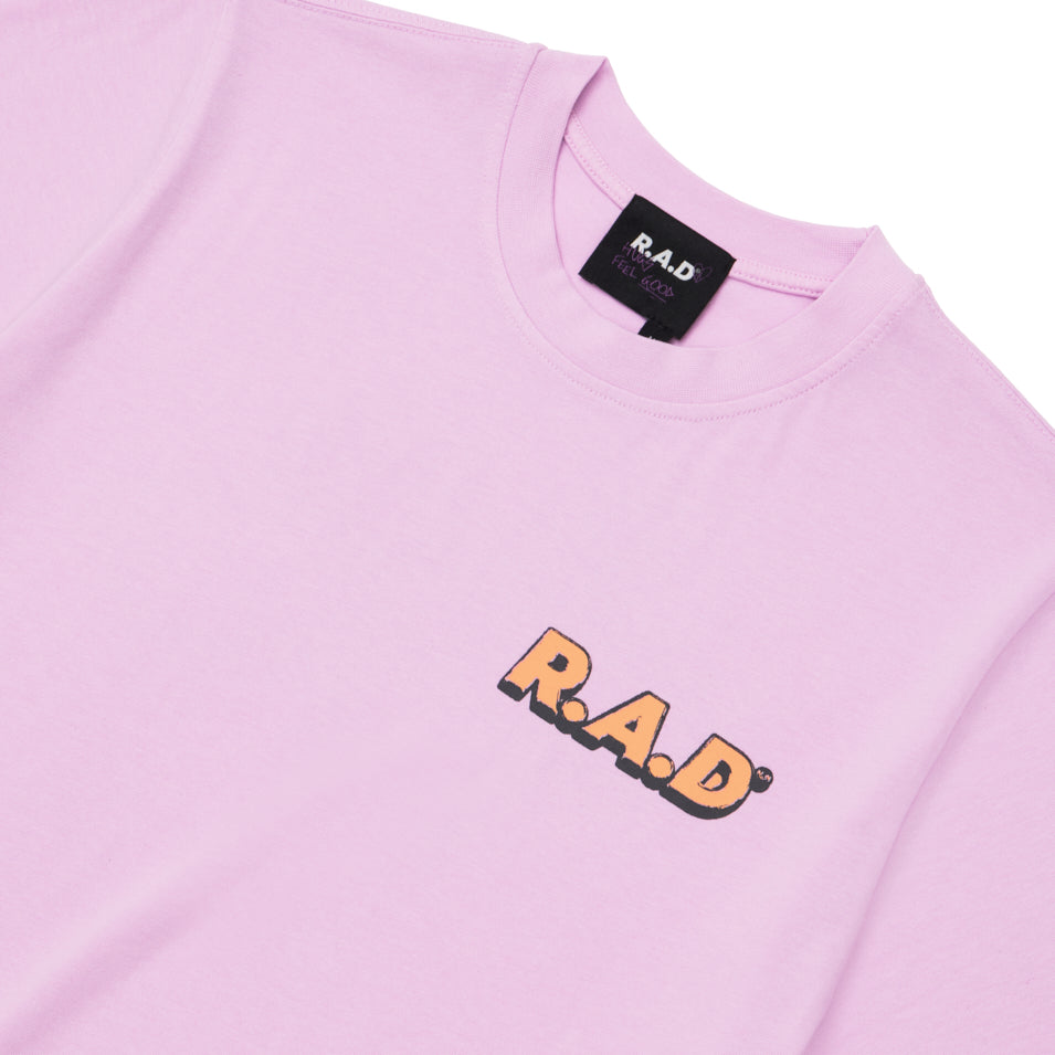 Pink t-shirt with R.A.D logo.