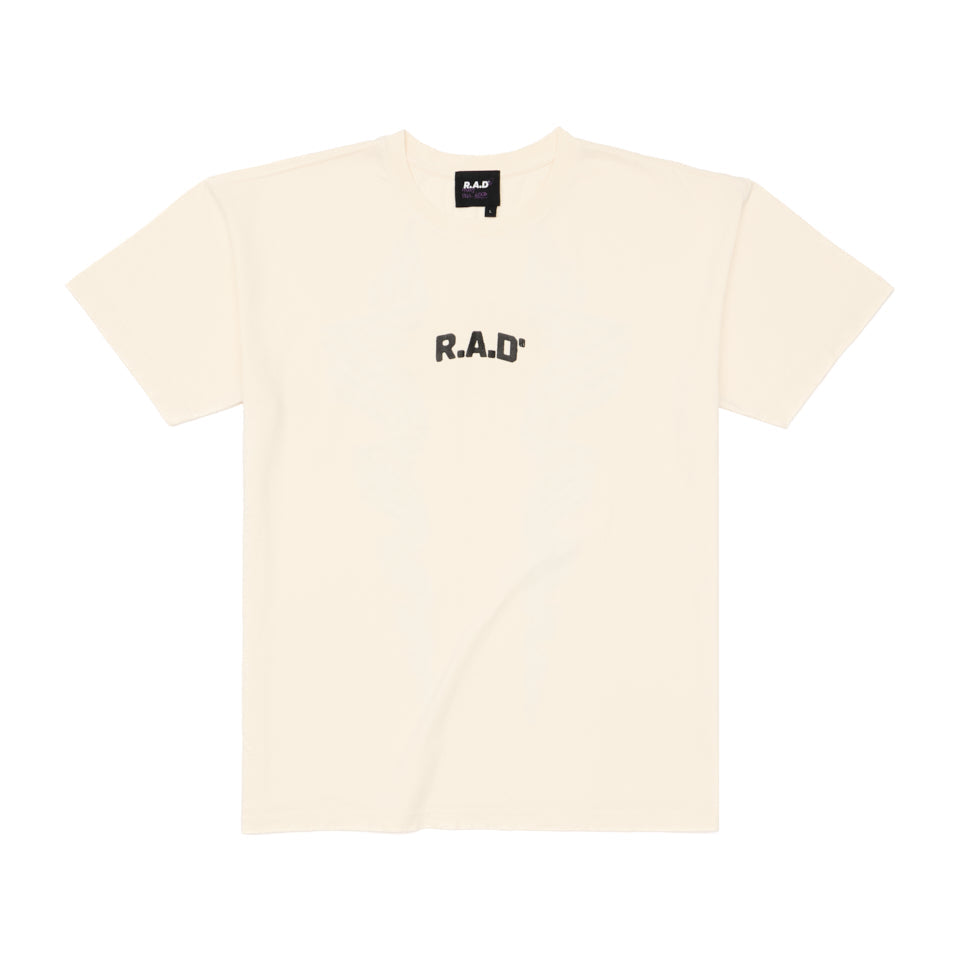 Beige short-sleeved t-shirt.
