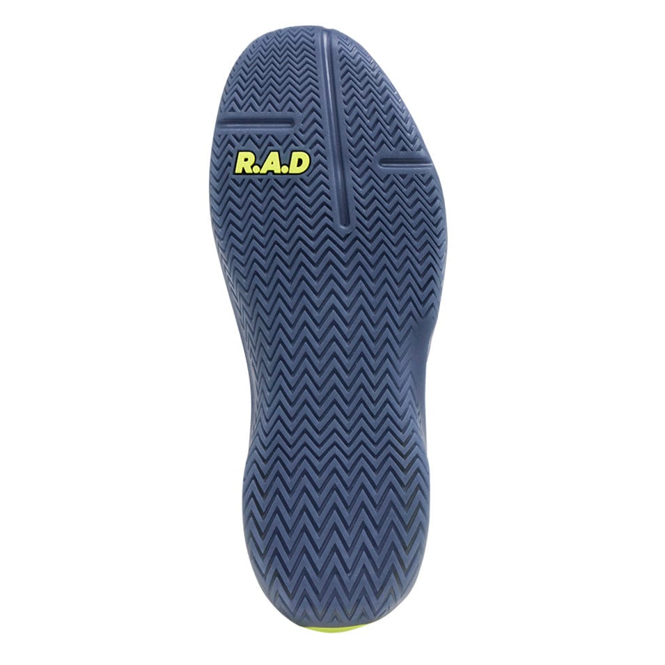 Blue shoe sole with chevron pattern.