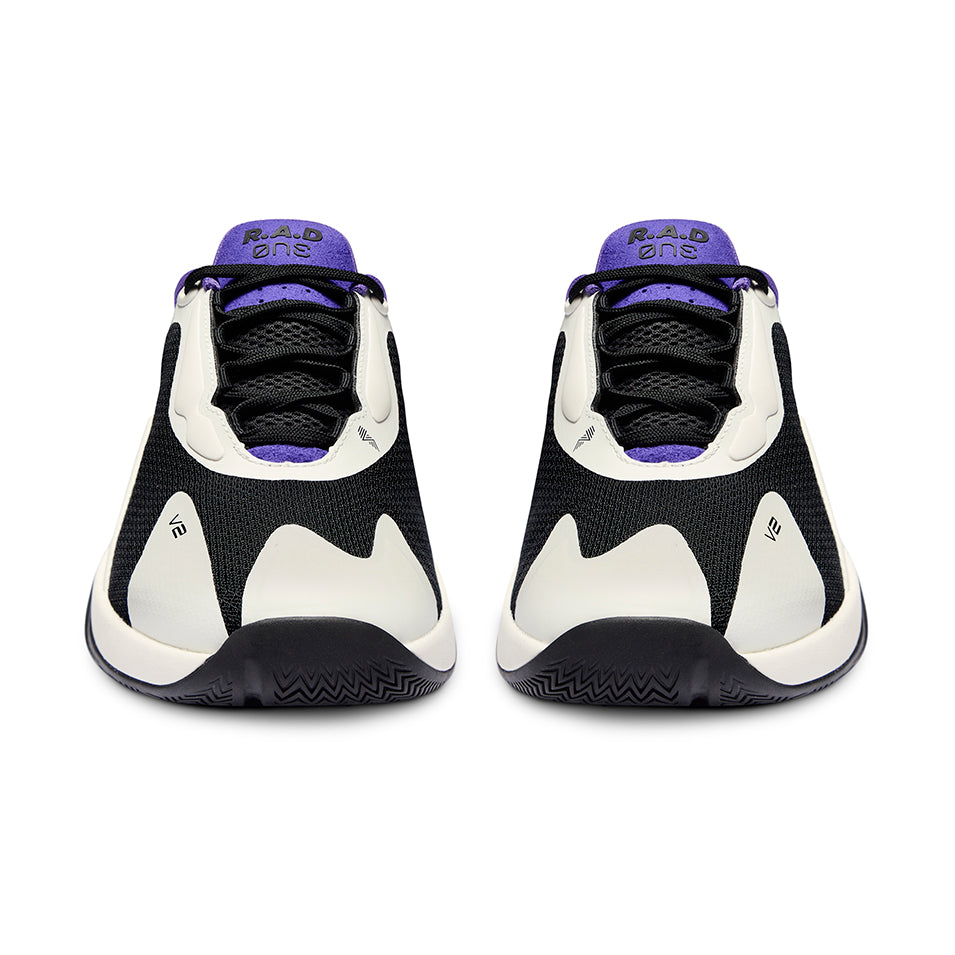 Pair of black and white athletic shoes.