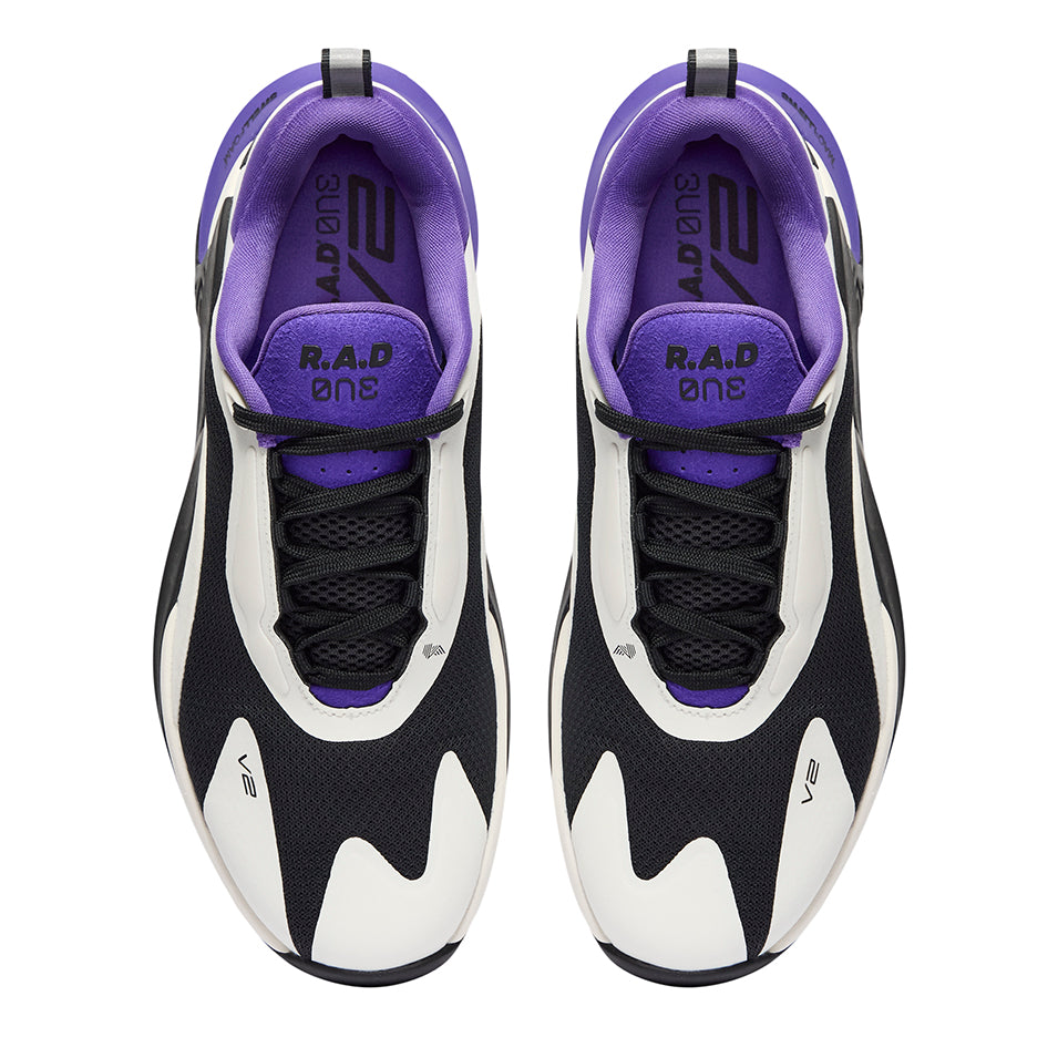 Pair of black and white athletic shoes.