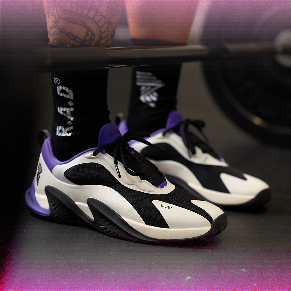 Black and white athletic shoes.