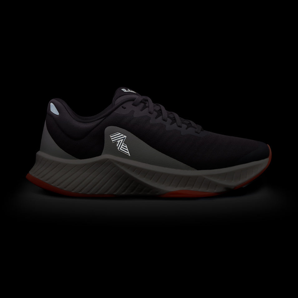 Black running shoe.