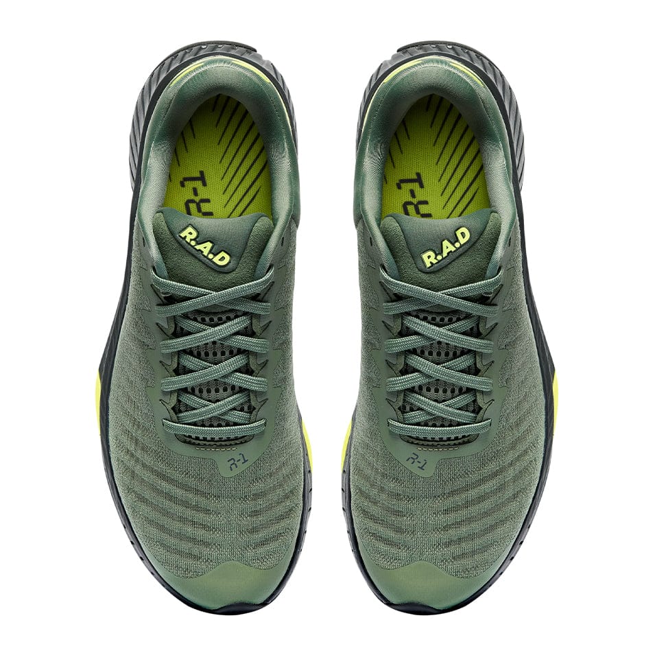 Pair of green running shoes R.A.D R-1 GREEN FLASH for athletic performance