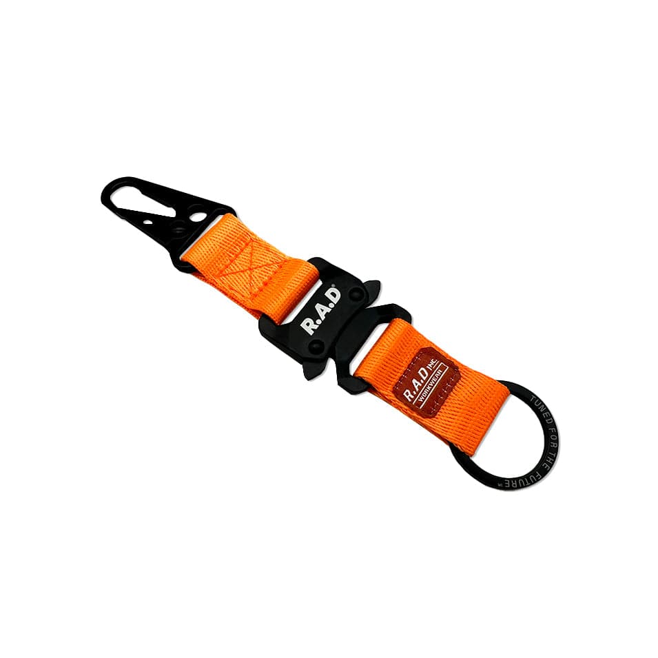 Orange lanyard with snake buckle and black hardware for R.A.D® SNAPHOOK MELON product