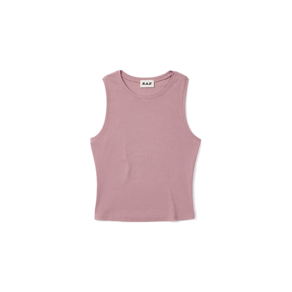 Mauve sleeveless knit top displayed on the RIB TANK DULL PINK product line