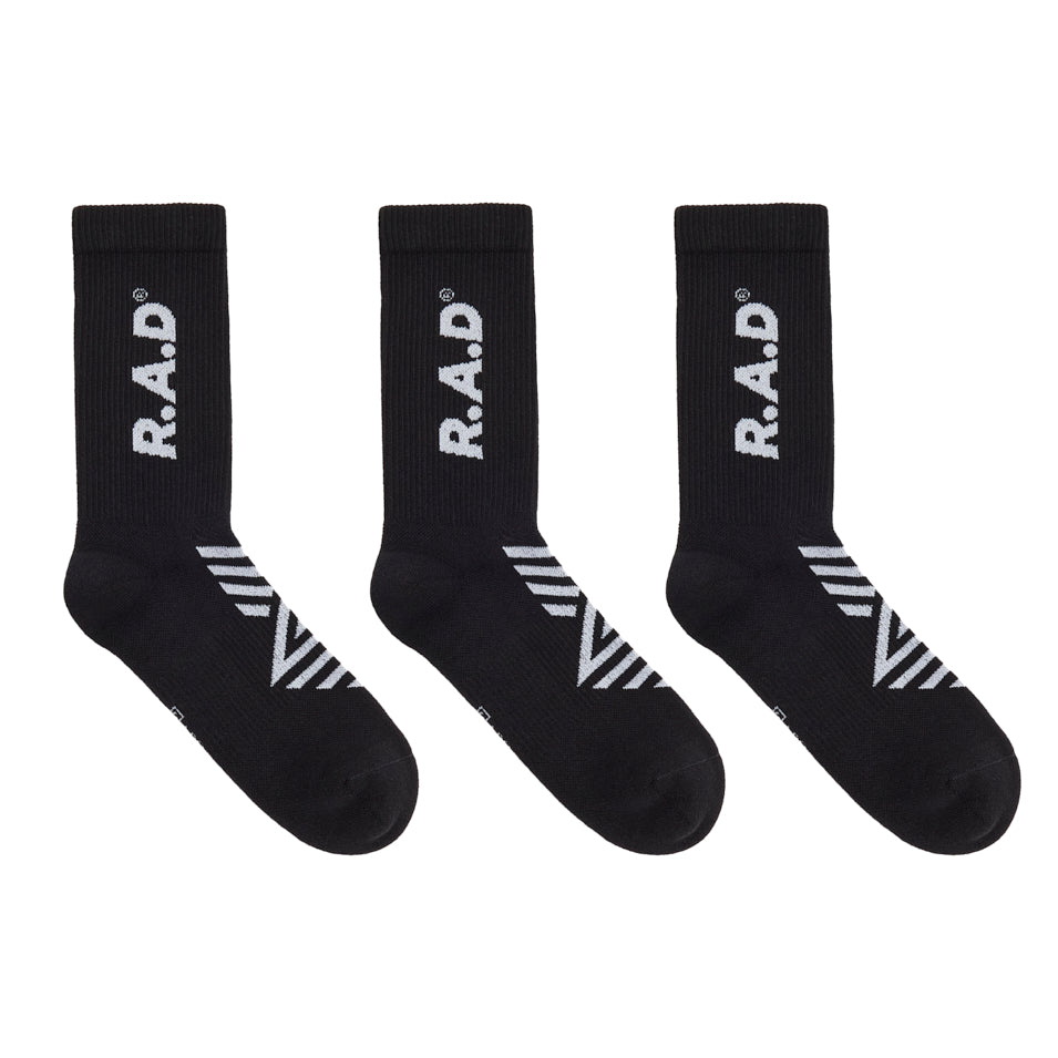 R.A.D® GENERAL SOCK TRIPLE PACK BLACK / WHITE at R.A.D® - Performance Socks . 0326-GSBLWH3-LBLACKWHITE_6
