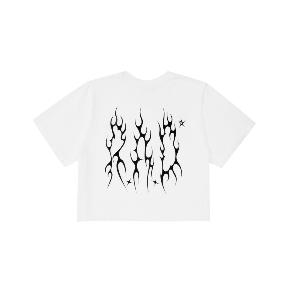 CROP METAL TEE WHITE at R.A.D® - Performance Crop Tee . 0326-WCTMEBW_R.A.DWomensCroppedTeeMETALBRILLIANTWHITE_B — View 2