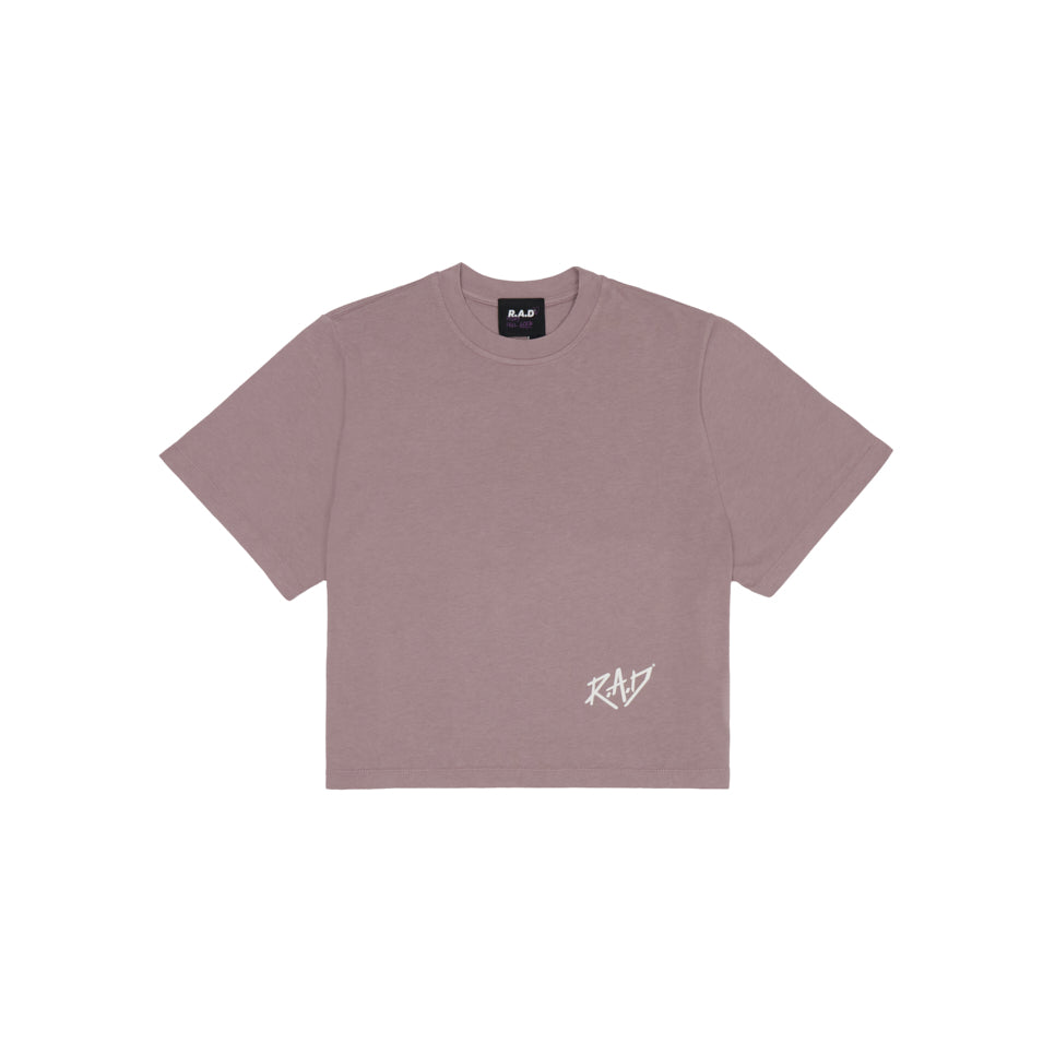 GLOBE CROP TEE DUSK at R.A.D® - Performance Crop Tee . CROPGLOBE_PURPLEDOVE_1