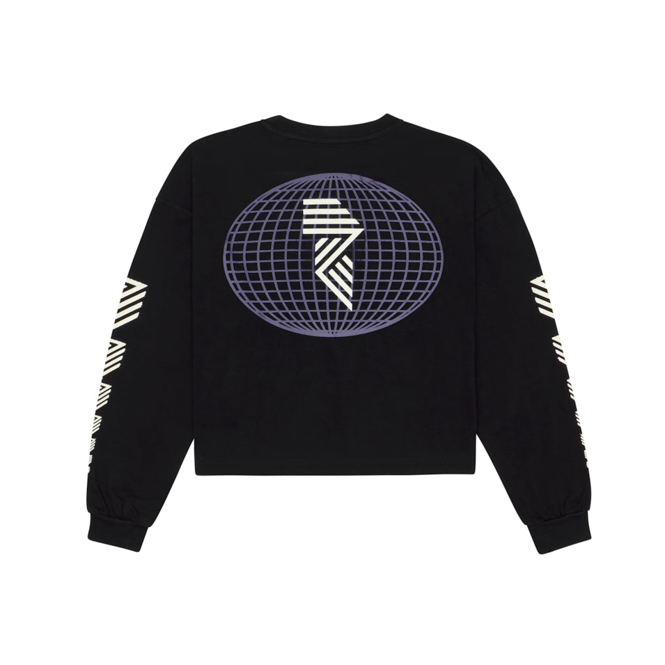 LONG SLEEVE GLOBE CROP TEE BLACK at R.A.D® - Performance Long Sleeve Tees . GLOBESWOMENSLS_BLACK_B — View 2