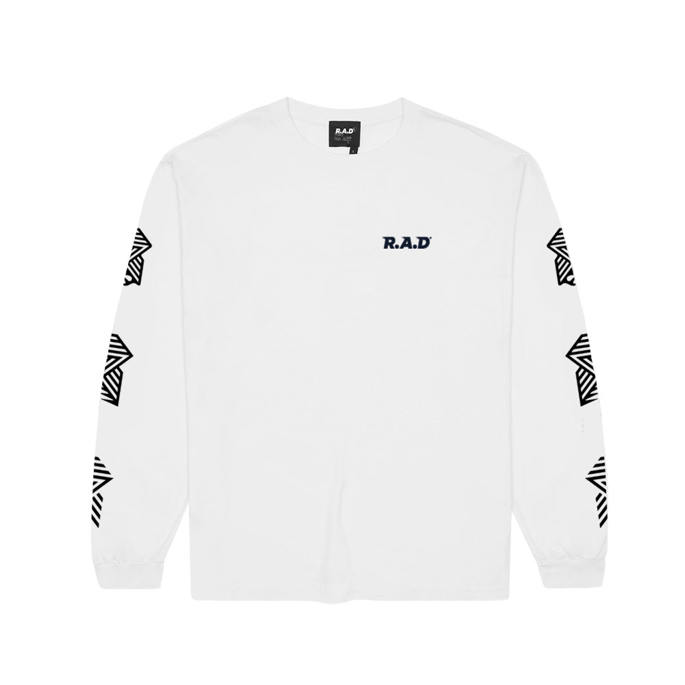 LONG SLEEVE 3XR.A.D® TEE WHITE at R.A.D® - Performance L/S Tees . R.A.DLSTEEWHITE3XWHITE190gsmBLACKFRONT