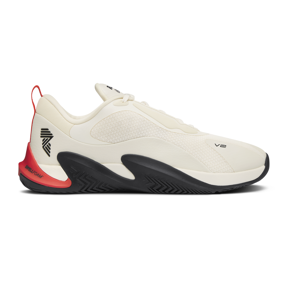 R.A.D® ONE V2 RACING WHITE at R.A.D® - Performance Footwear . R.A.D_V2_ECOMM_TOFU_MOONLESS_NIGHT_TOMATO_SIDE — View 1