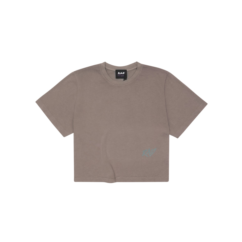 GLOBE CROP TEE CINDER at R.A.D® - Performance Crop Tee . SKETCHGLOBECROP_CINDER_A — View 2