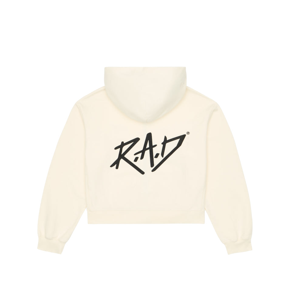 CROPPED ZIP SKETCH HOODIE OFF WHITE at R.A.D® - Performance Sweats . WOMENSCROPPEDZIPHOODIE_TOFU_0425-CZHSKOW_B — View 2