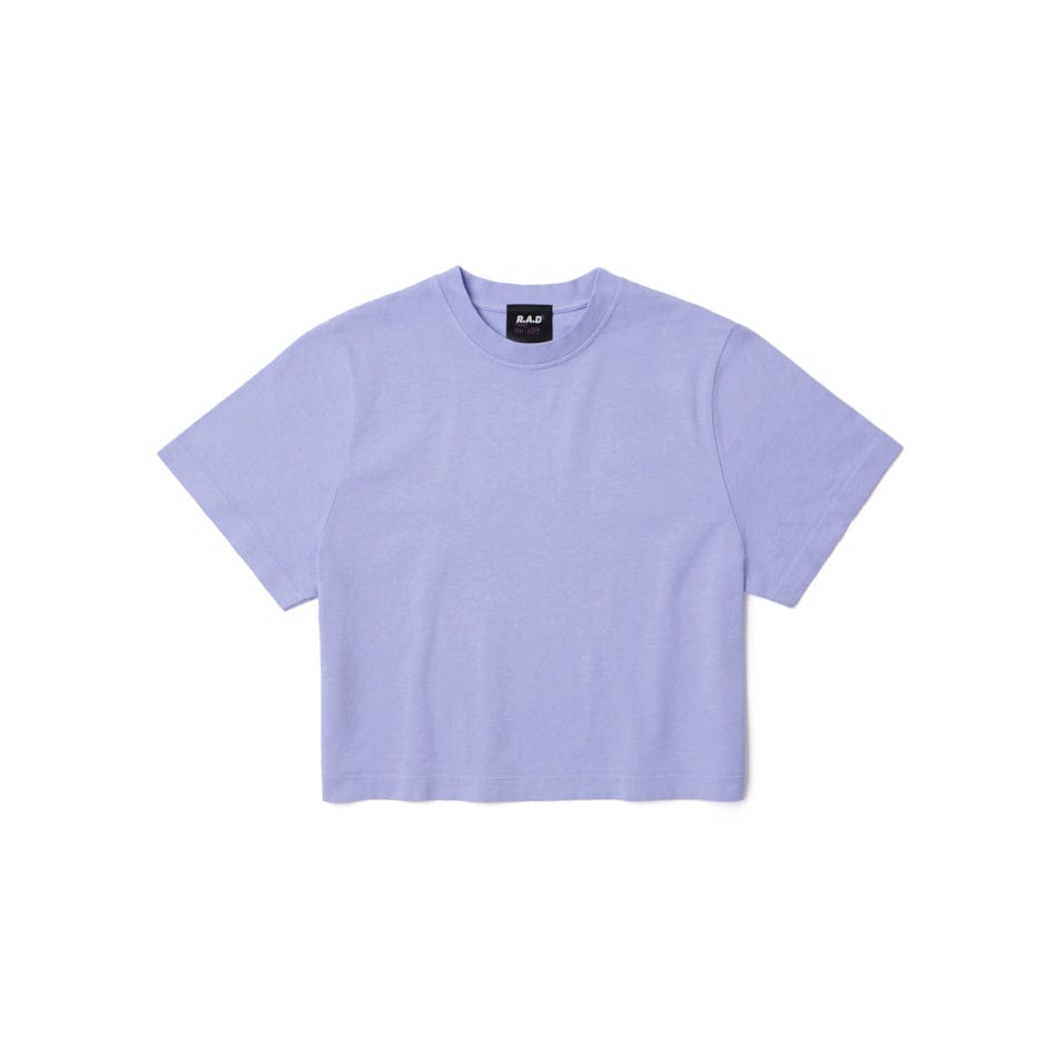 Lavender short-sleeved crop tee displayed in the CROP TEE BABY LAV product image