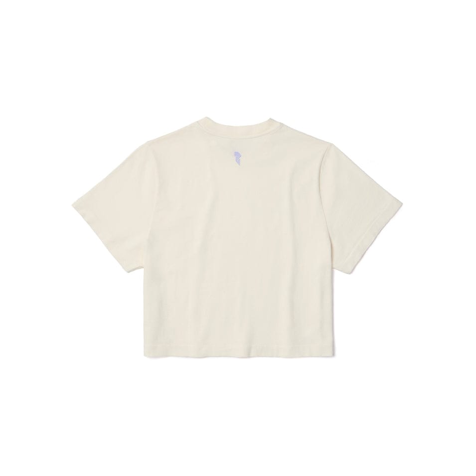 Cream-colored short-sleeved crop tee displayed for the CROP TEE OFF WHITE product