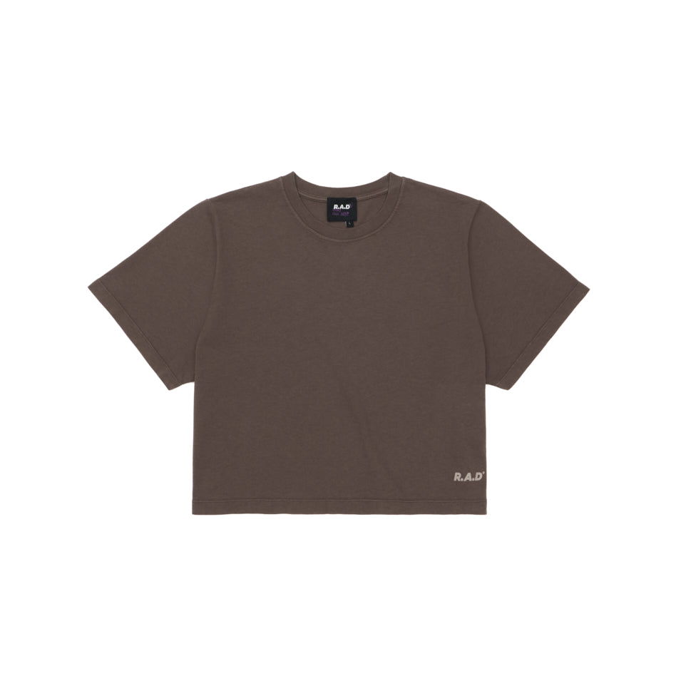Brown short-sleeved t-shirt.