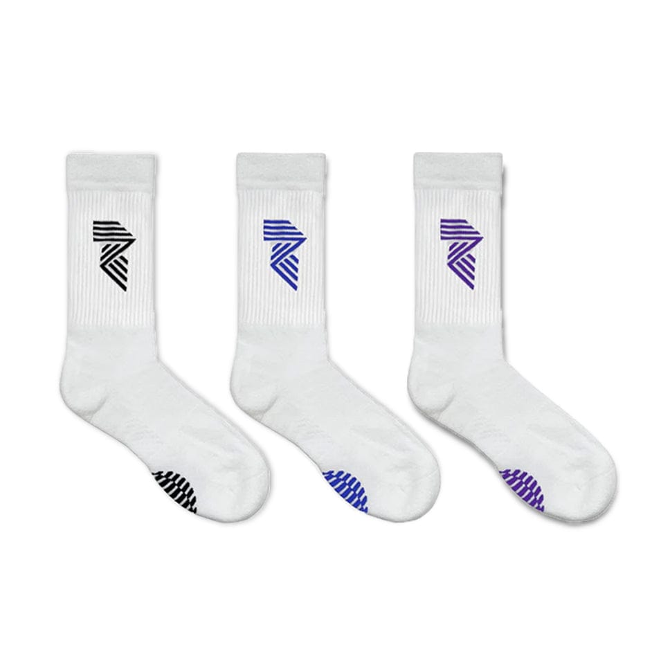 Three white athletic socks.