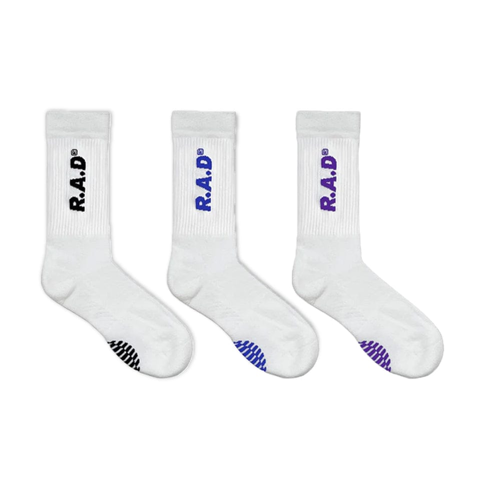 Three white athletic socks.