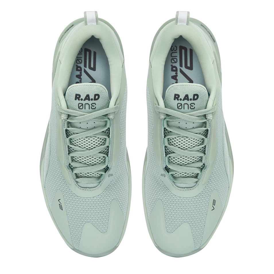Pair of light green athletic shoes.