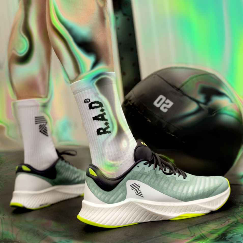 Green and white R.A.D® R-1 DRAGONFLY GLOW running shoes for optimal performance