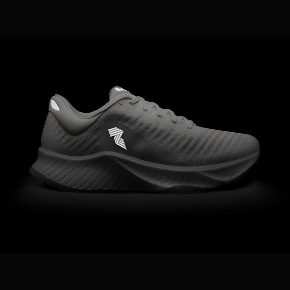 Gray running shoe.