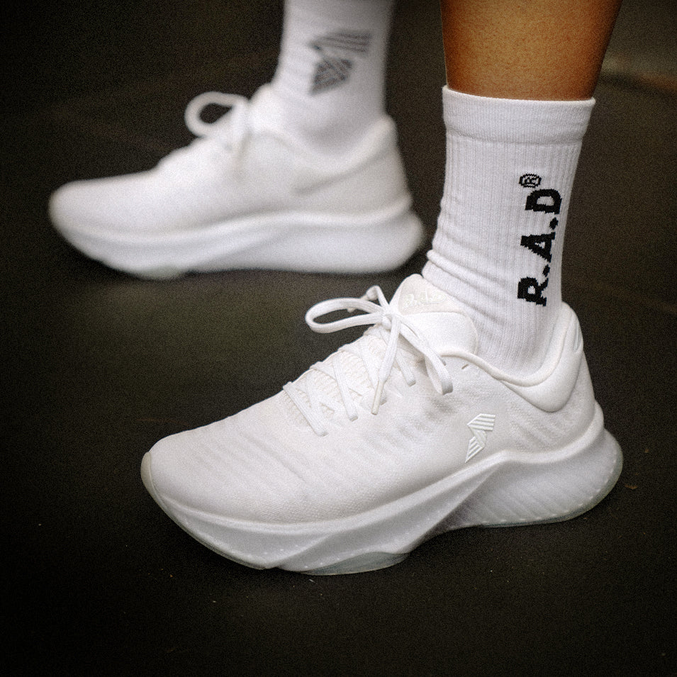 White athletic shoes.