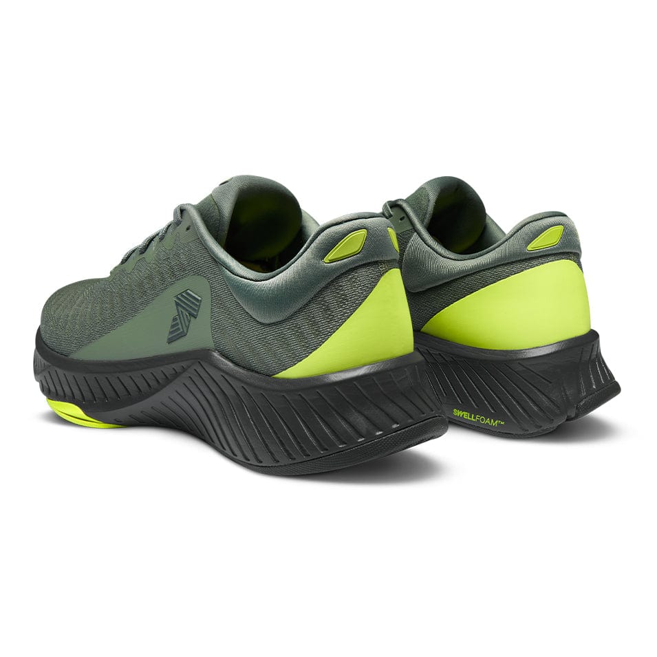 Olive green and neon yellow R.A.D R-1 Green Flash running shoes for athletic performance