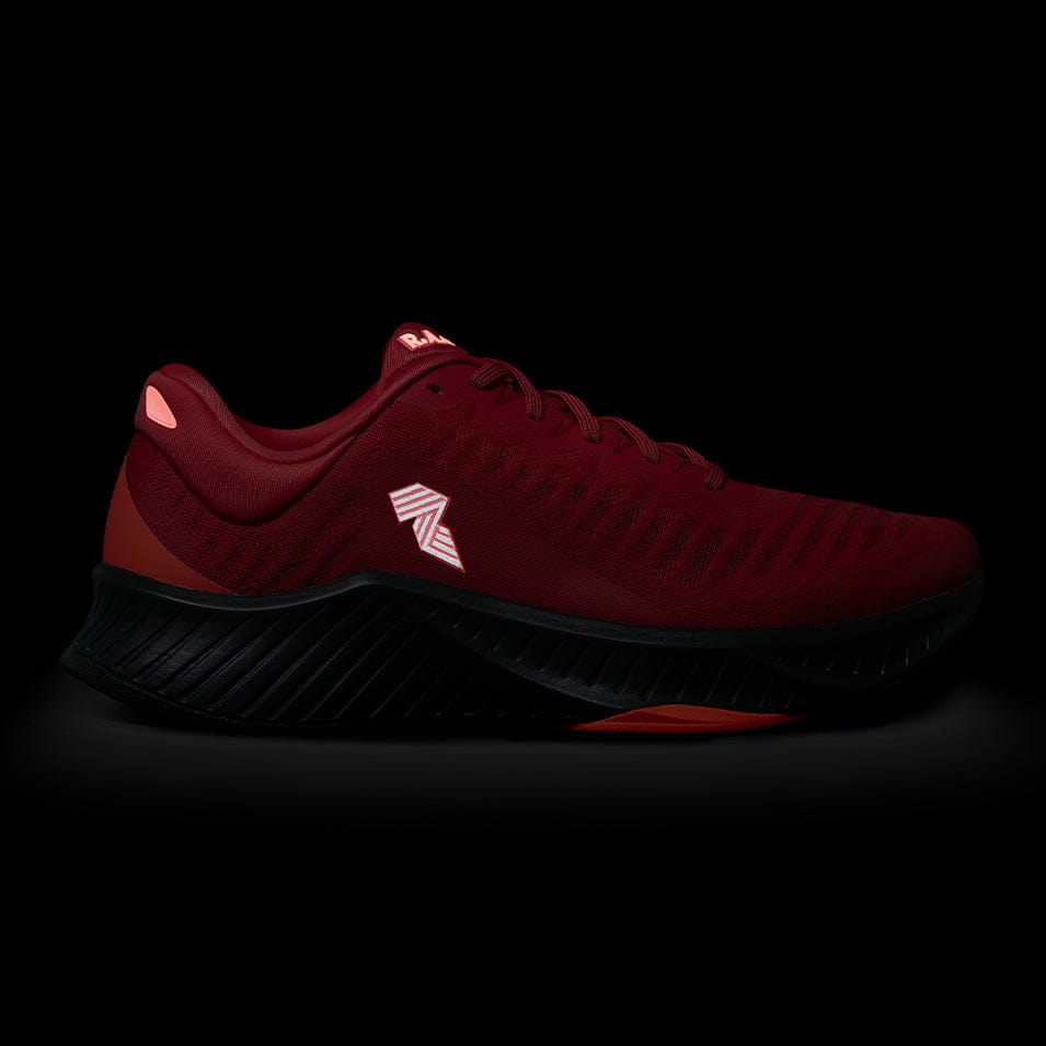 Maroon R.A.D R-1 RED FLASH running shoe displayed for athletic footwear collection