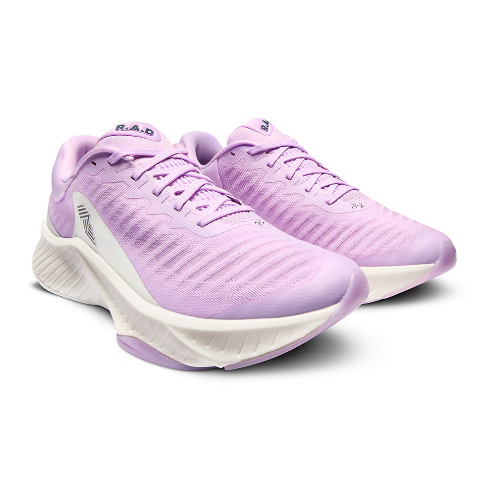 Lavender running shoes.