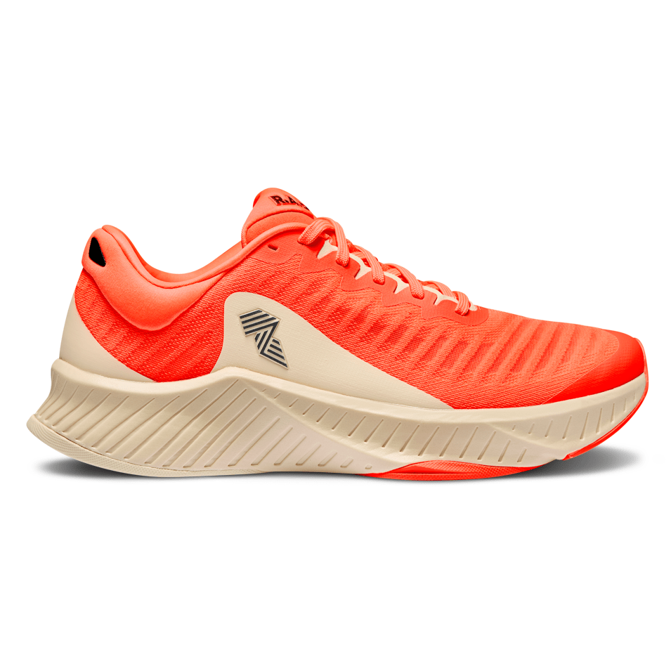 Orange running shoe.
