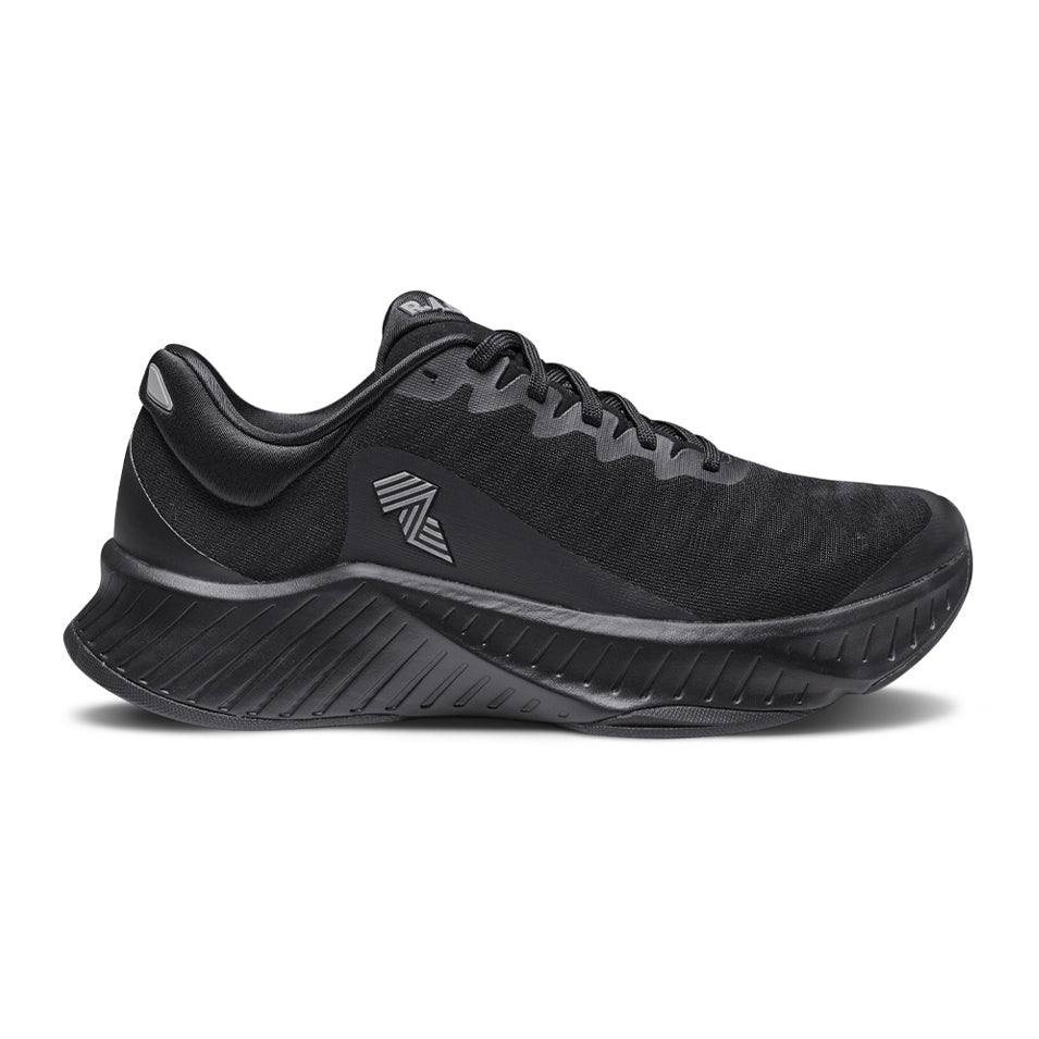 Black running shoe.