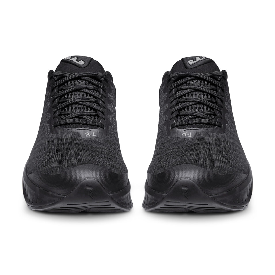 Pair of black running shoes.