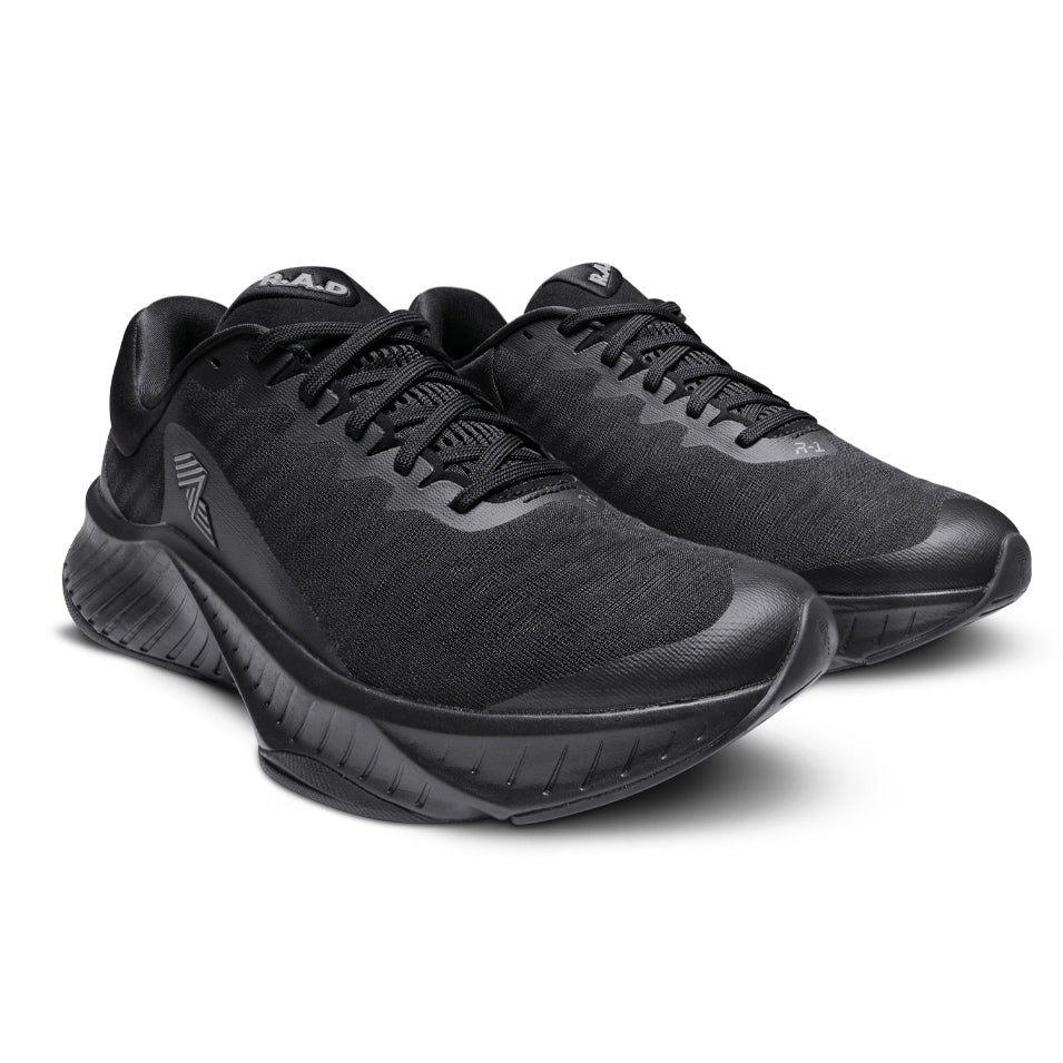 Pair of black running shoes from R.A.D R-1 TRIPLE BLACK collection