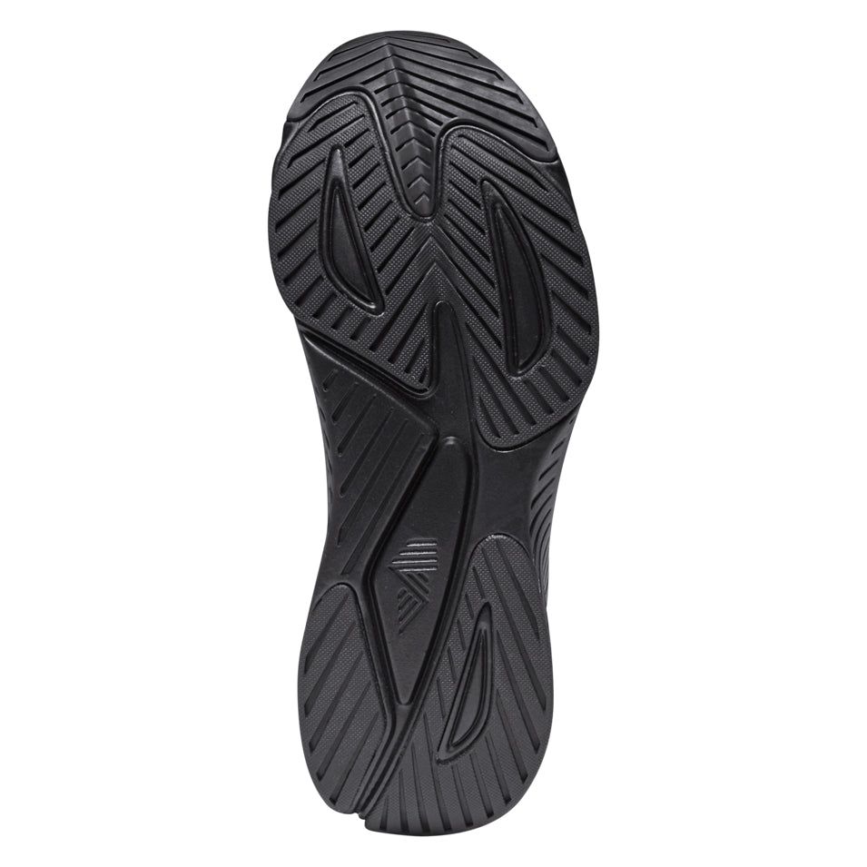 Black shoe sole with textured tread from R.A.D® R-1 TRIPLE BLACK footwear