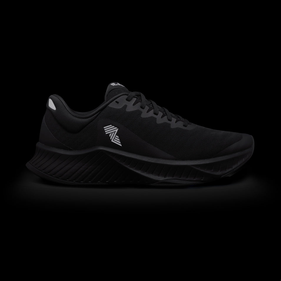 Black running shoe.