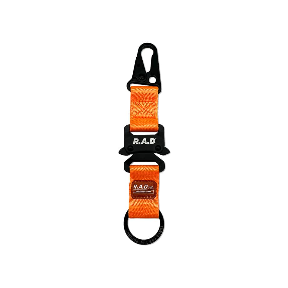 Orange lanyard with black hardware.