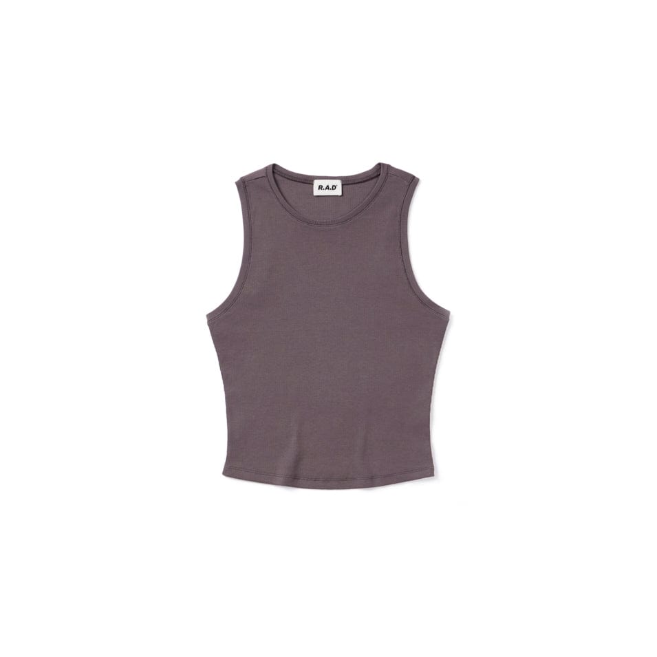 Gray ribbed sleeveless tank top from the RIB TANK DEEP TAUPE collection