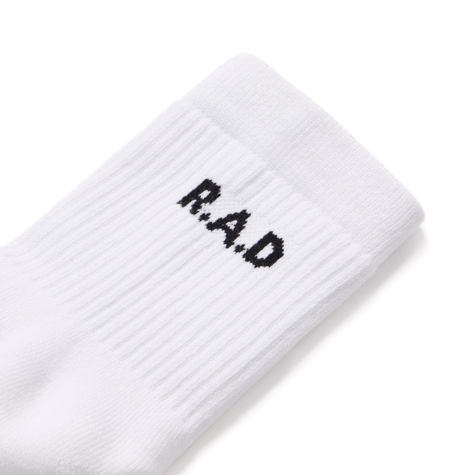 White shortie sock with black lettering from the Shortie Sock Triple Pack White collection