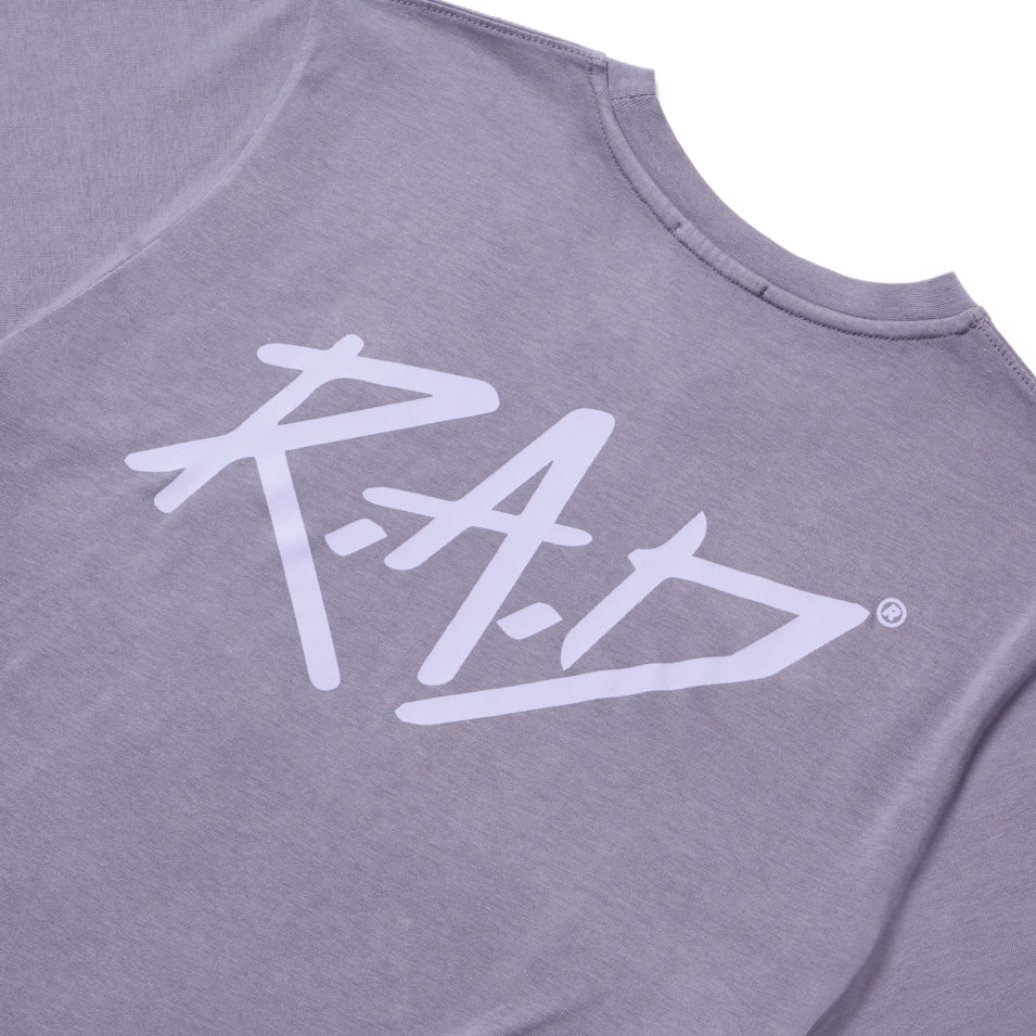 Gray t-shirt with white graphic.